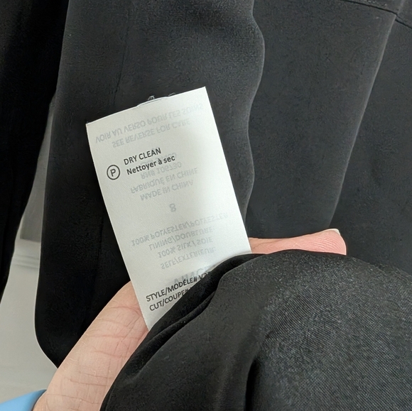 Vince Size 8, 100% Silk, Black Long‎ Sleeve Dress, Button Down, Lattice Bib - Picture 7 of 13